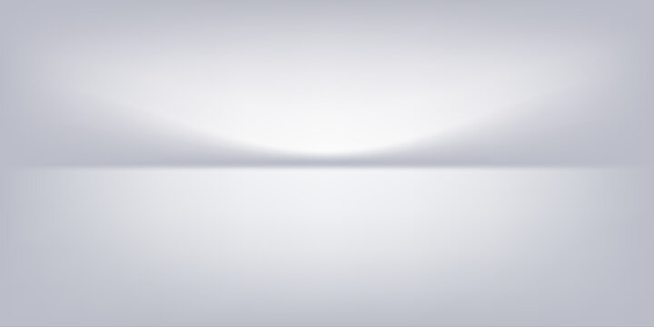 White grey studio room. Limbo light background. Abstract 3d gradient backdrop for product presentation. Minimal wall scene spotlight. Showcase, promotion display.
