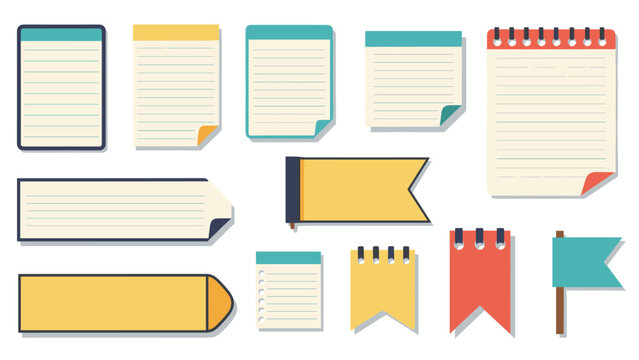Collection of various colorful paper notes, sticky notes, and bookmarks in different shapes and sizes for organizational and planning needs.