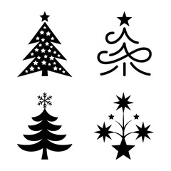 Obraz premium A charming collection of four distinct Christmas tree icons, each designed with unique festive elements.