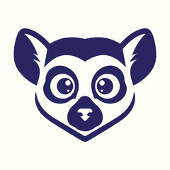 A stylized navy blue lemur face with large expressive eyes and a rounded snout high quality © MDSAIFUR