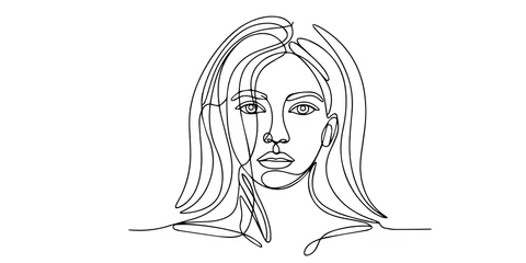 Ingelijste posters Een lijn Continuous one line drawing of a beautiful woman face portrait. Minimalist linear vector illustration of female beauty and aesthetic line art.  © Sabrina