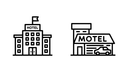 Fototapeta premium Hotel and motel accommodation buildings outline icons for travel