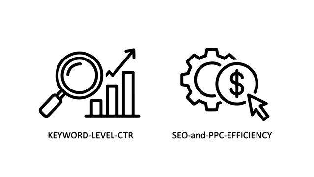 Seo ppc efficiency and keyword click through rate icons