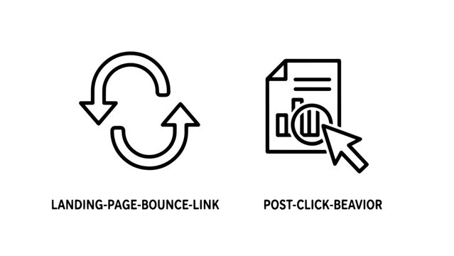 Landing page bounce and post-click behavior analytics icons