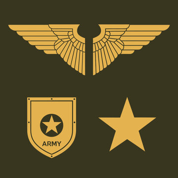 Military Wings, Shield, and Star Emblem - Army Aviation and Rank Symbol
