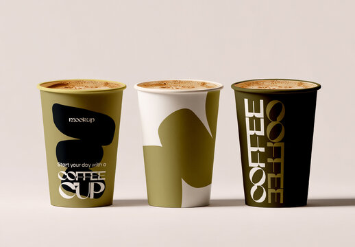 Three Coffee Cups Mockup