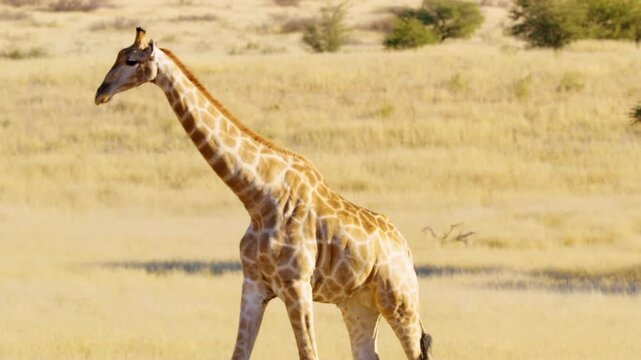 slow motion footage of a African giraffe walking in the wild forest. giraffe portrait walking in the wild forest