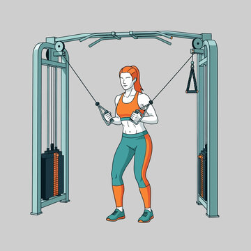 Woman doing cable chest fly exercise on a crossover machine in a gym