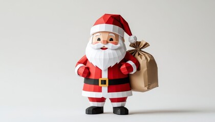 Fototapeta premium This image shows a Santa Claus figure, decorated in red and white. The Santa Claus figure holds a gift bag, emphasizing the holiday theme of Santa Claus.