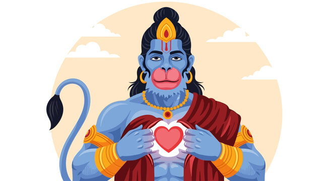 The monkey god holds a glowing heart in his hands with love.