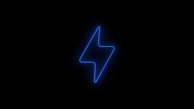 Glowing Energy neon electricity lighting bolt sign icon. neon battery charging icon animation.on a black background, and Electricity or Thunder Icon Animation Motion Graphics 4K Video animation.