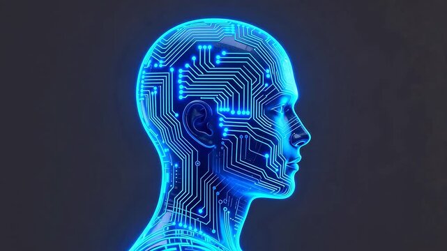 Human head with glowing circuit board