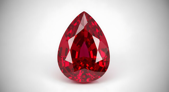A stunning faceted ruby gemstone with brilliant cuts on transparent background