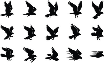 Obraz premium Falcon Silhouette Icon Collection Set