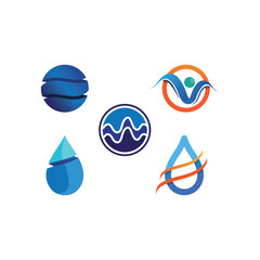 Fototapeta premium Isolated round shape logo. Blue color logotype. Flowing water image. Sea, ocean, river surface.