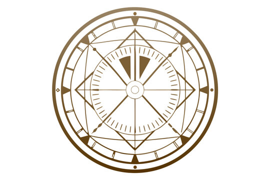 Ornate geometric clock face design with technical line art details