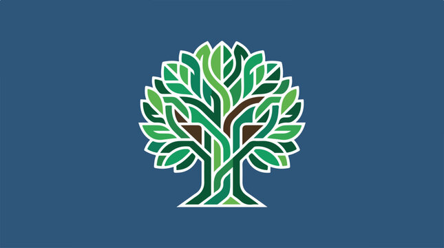 Elegant tree logo design on a blue background, nature concept.