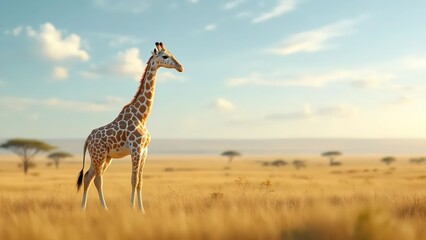 Obraz premium giraffe standing in savannah with acacia trees