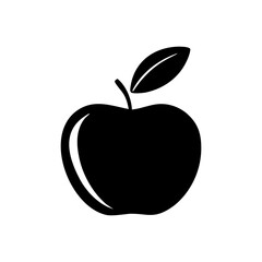Fototapeta premium Black silhouette icon of an apple with a leaf, simple vector graphic of a fruit, isolated, simple vector graphic represents the fruit, isolated on a white background