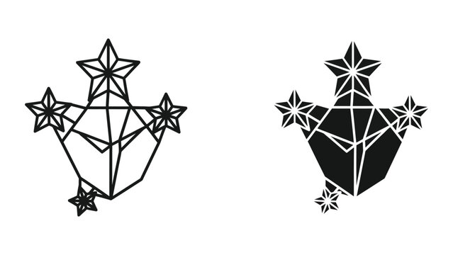 Contrasting heraldic star and cross designs with differing fill styles and embellishments