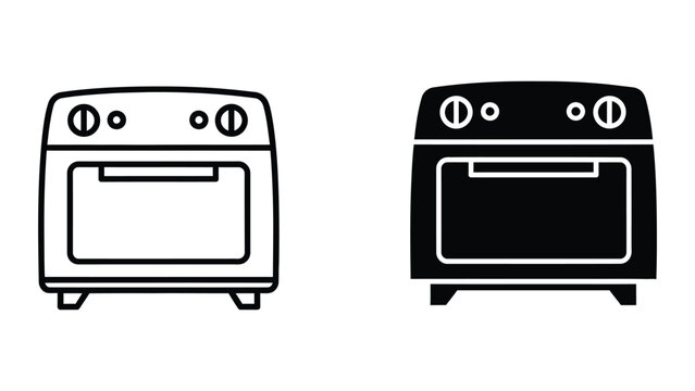 Contrast between an old and modern toaster oven design in black and white illustration