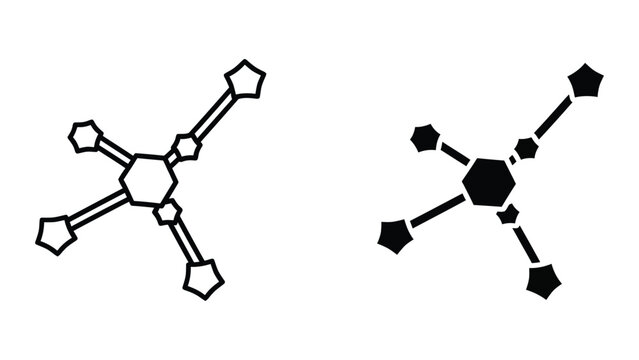 Contrast of geometric molecular structures with pentagonal and hexagonal shapes in black and white