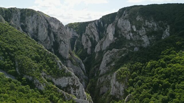 Aerial View of Turda Gorge in Romania - Dramatic Rocky Canyon with Lush Green Forest and Narrow Ravine