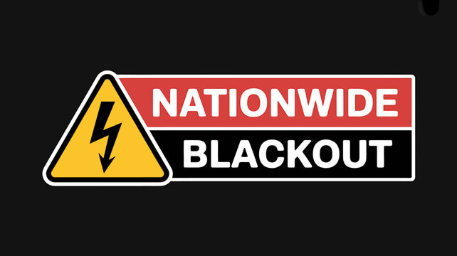 Nationwide blackout warning sign with yellow triangle lightning symbol