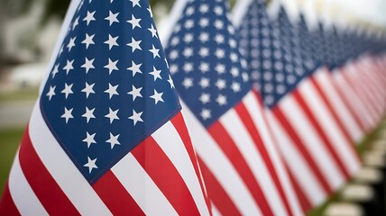 Obraz premium American flags, United States flags, patriotic symbols, national flags, row of flags