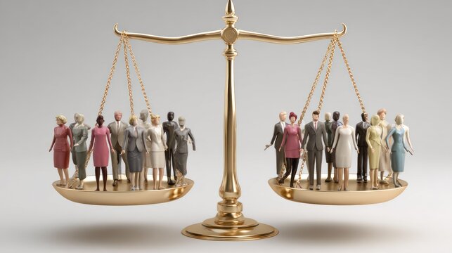 Equality concept gold scales balancing people fair justice representation