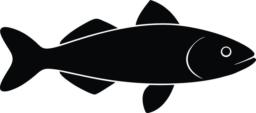 sablefish black cod silhouette vector art illustration, black and white design
