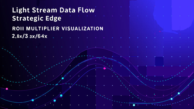 Abstract data flow visualization with light streams and roi multiplier details