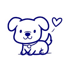 Obraz premium Cute Dog with Heart Doodle Hand Drawn Line Art Love Illustration