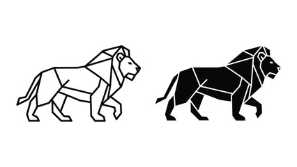 Geometric and filled geometric illustrations of lions walking side by side © MDAROB