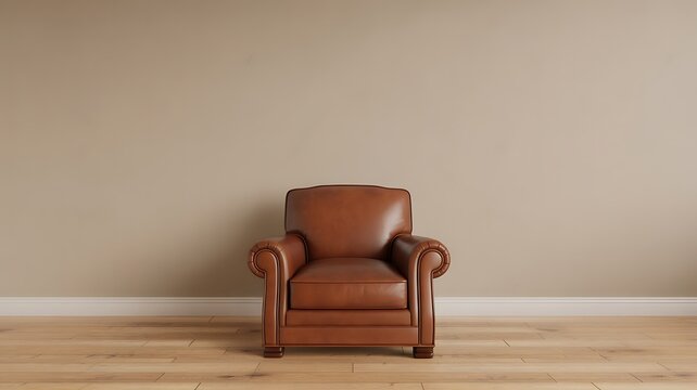 Brown leather armchair, classic furniture, home decor, interior design