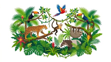 Fototapeta premium Tropical jungle with exotic animals.