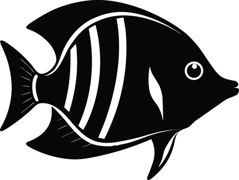 threadfin butterflyfish silhouette vector art illustration, black and white design