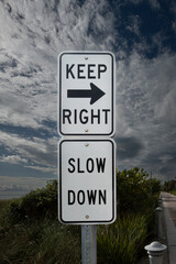 Road sign Keep Right Slow Down - USA © John Corry