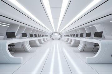 Fototapeta premium Automated clean white data center or office with modern computers and sleek architecture