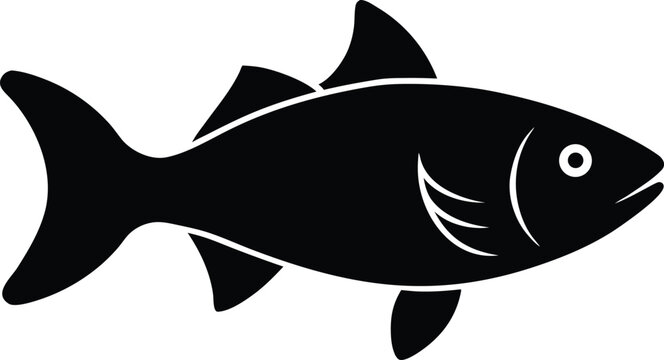 wolf fish silhouette vector art illustration, black and white design
