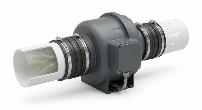 Radon mitigation fan with PVC intake for residential and commercial applications