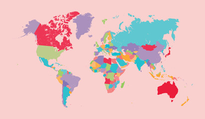 Fototapeta premium Colorful Flat Design World Map Illustration on Pink Background