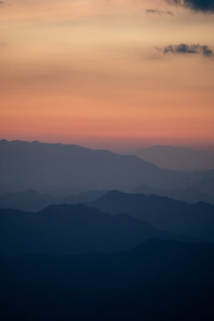 Epic Dawn at Sanqing Mountain, Jiangxi China - Layered Mountain Ridges in Ink-Wash Painting Style