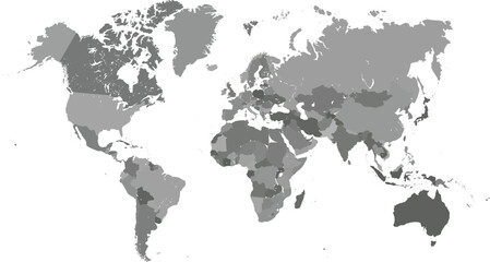 Obraz premium Grey scale vector world map on white background