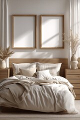Fototapeta premium Cozy morning in a serene minimalist bedroom retreat