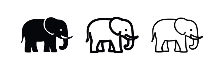 Obraz premium Elephant Wildlife Icon Set in Black and White.