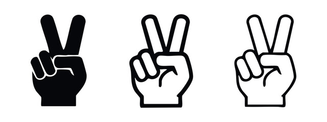 Fototapeta premium Hand peace sign icon set, symbolizing victory, peace, and positive communication