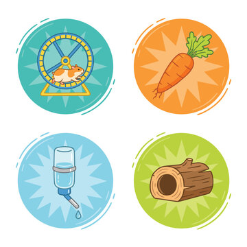 Cute Hamster Accessories and Food Icons.