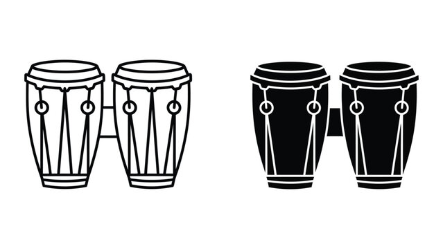 Black and white illustration of conga drums in contrasting styles
