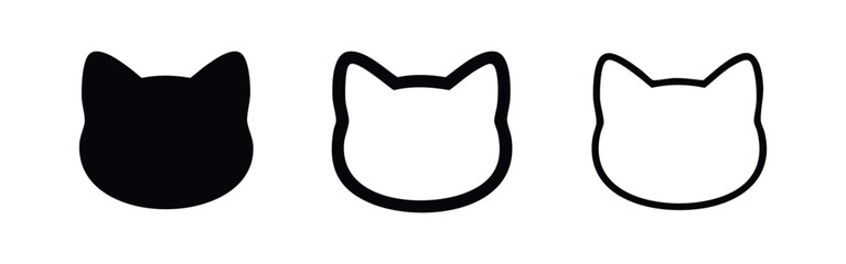 Cat head icon set in various styles, including solid, bold outline, and thin outline designs. © liubomir118809